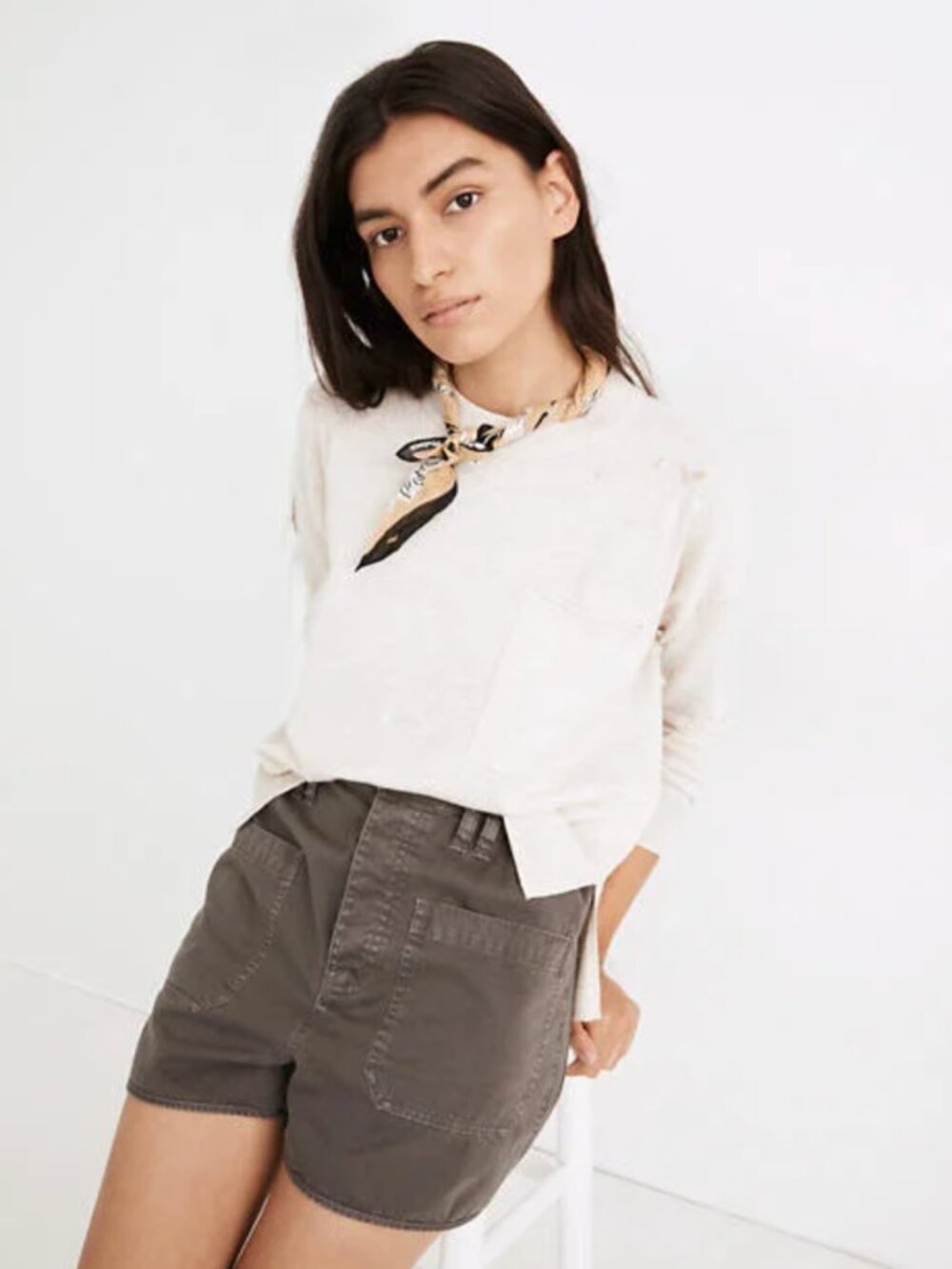 Madewell Lightweight Pocket Pullover Sweater in Heather Oatmeal - Medium